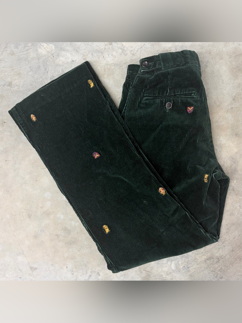 Polo - Ralph Lauren - Dark Green Embroidered Corduroy Pants - Size 12